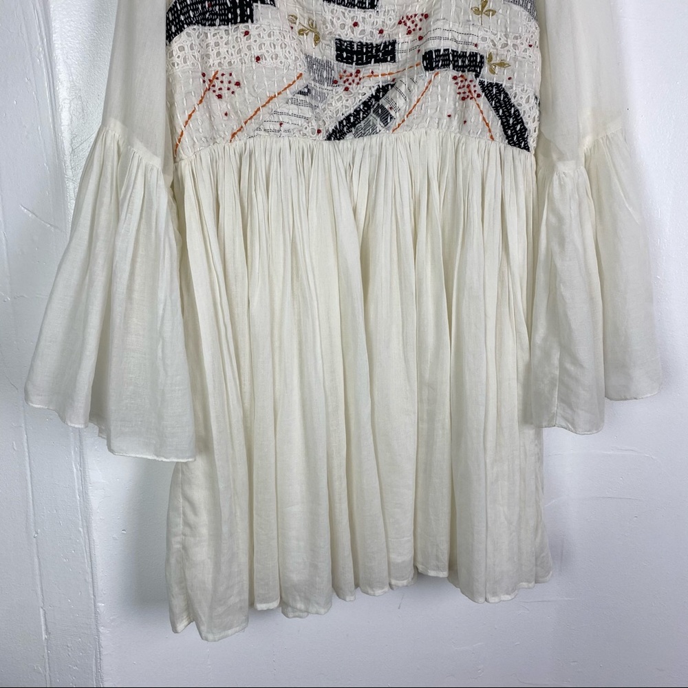 White Embroidered Square-Neck Mini Dress - Picture 4 of 9